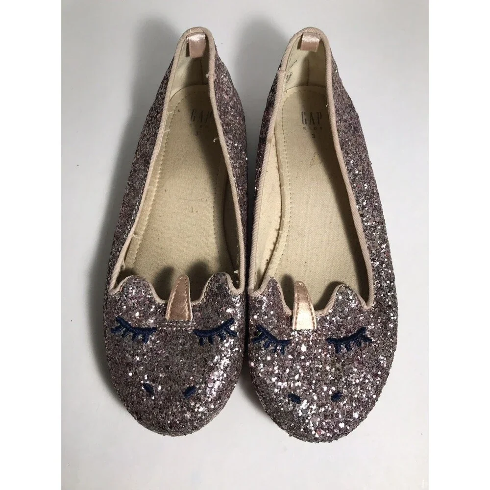 Gap Kids Size 3 Pink Multi Glitter Unicorn Ballet Flats